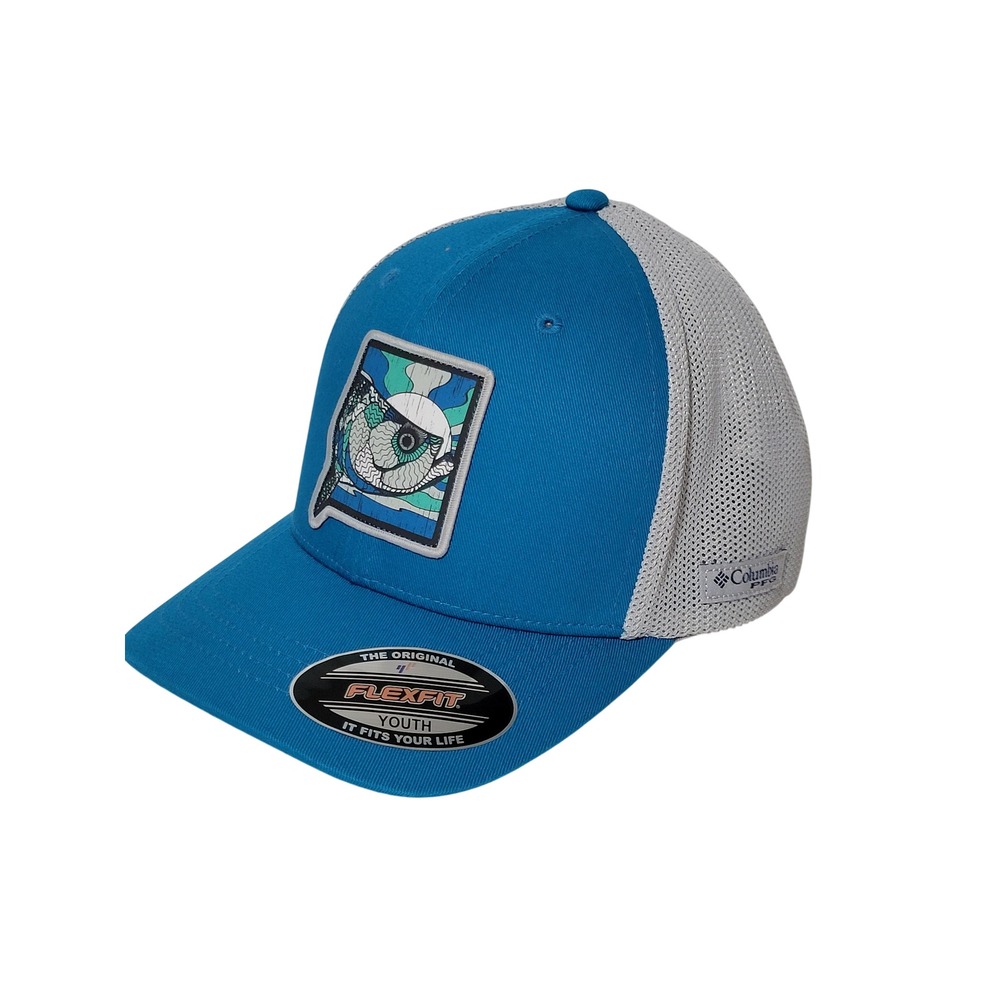 Columbia PFG Hat Youth Junior Fitted Blue Mesh Flexfit Performance Fishing Gear